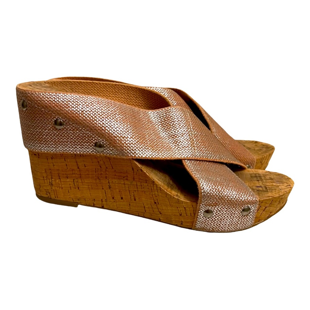 LUCKY BRAND CORAL Pink  CORK HEELED WEDGE SANDALS size 8